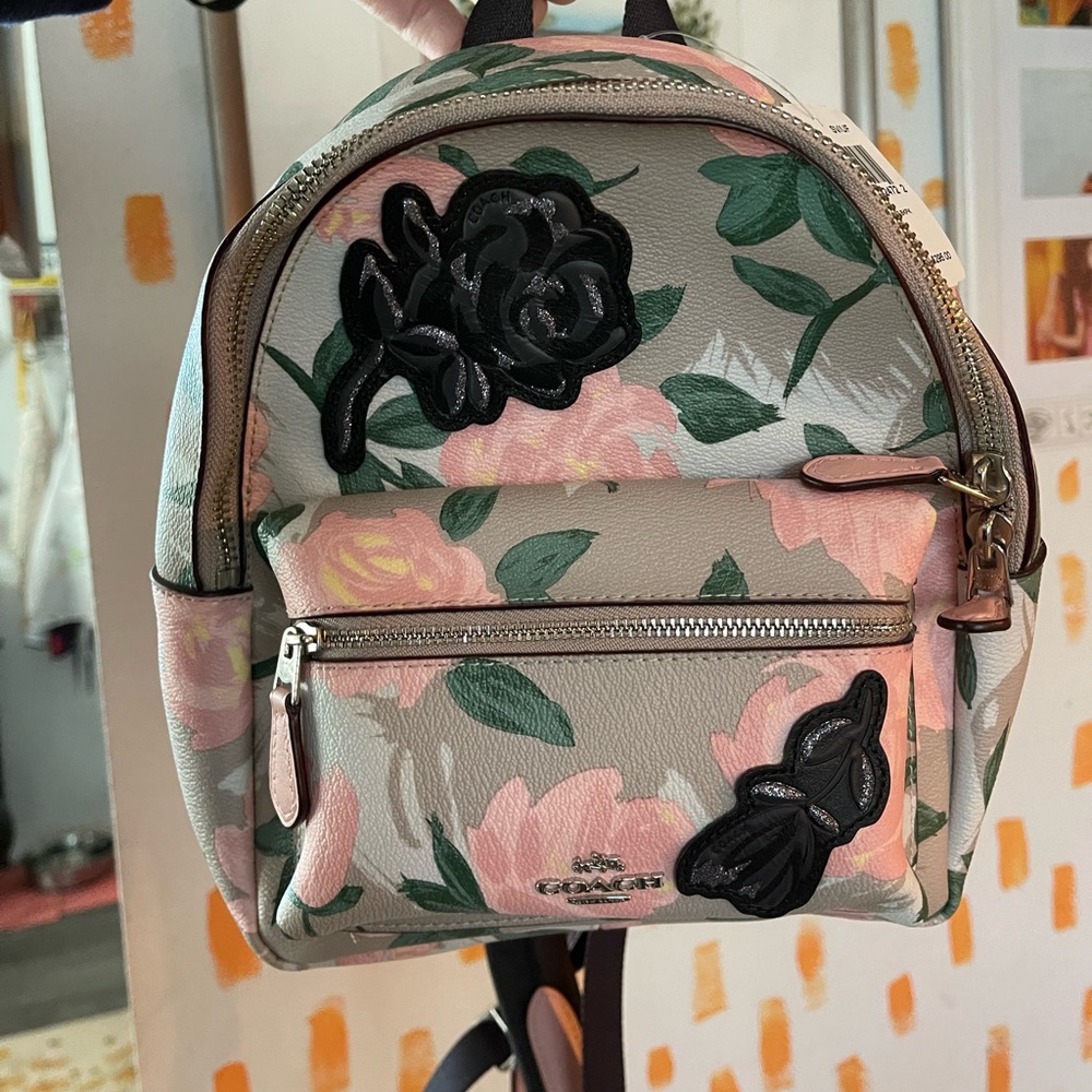 Coach Floral Patch Mini Backpack in Pink, Green, Black